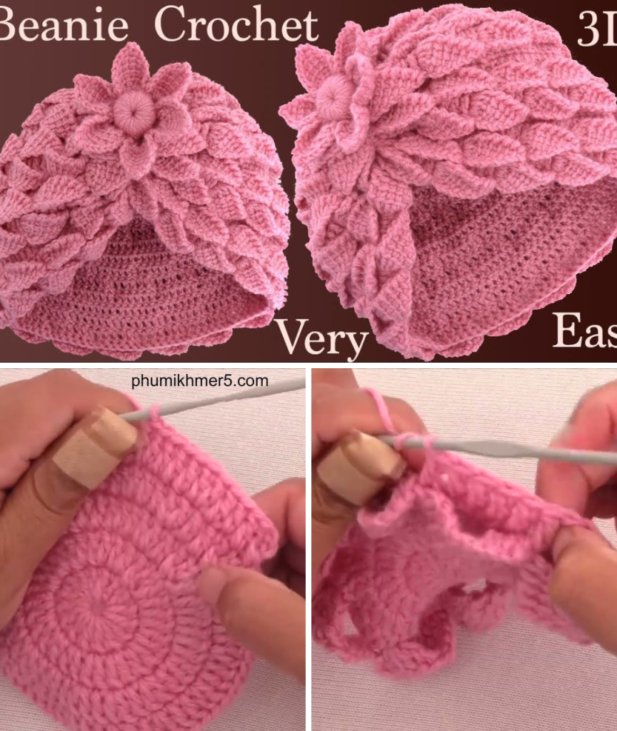 How to Crochet a Beanie with 3D Leaf Stitch – A Detailed Guide ...